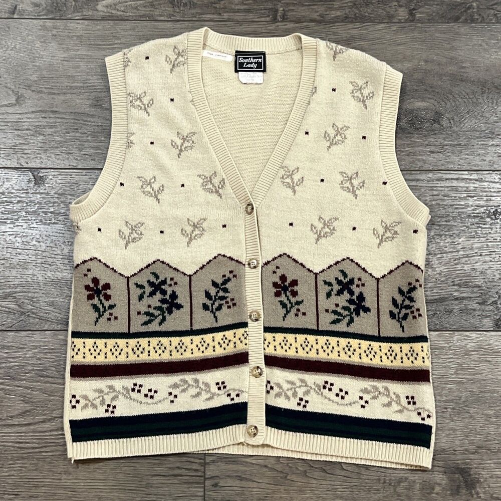 Vintage 90s Southern Lady Button Up Sweater Vest Made in USA - Womens Medium